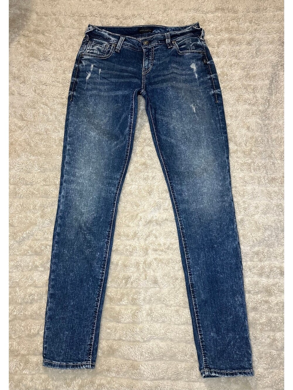 Silver Jeans Co Girlfriend medium wash distressed stretch denim jeans 29x29